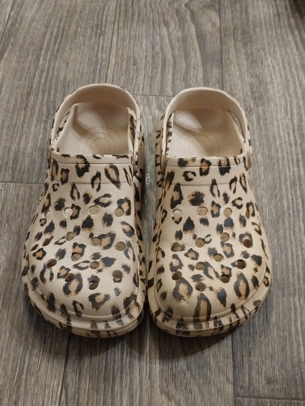 Sport-Leopard Print Slip-On Clogs - Beige-Size 10